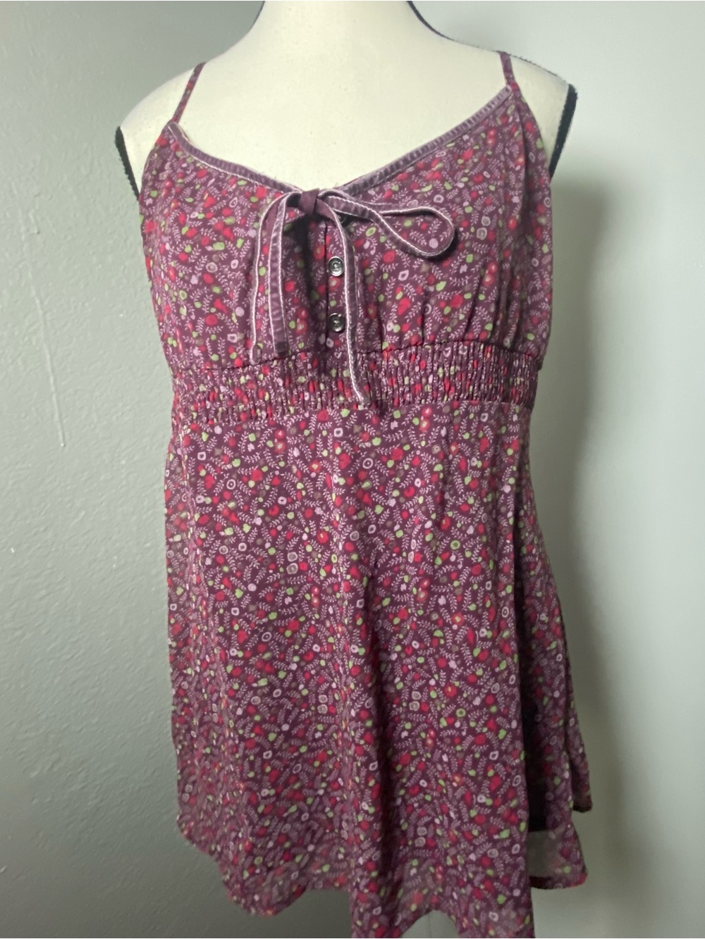 Y2K Esprit Purple Multicolor Ditsy Floral Velvet Trim Tank Top Size 10 Large
